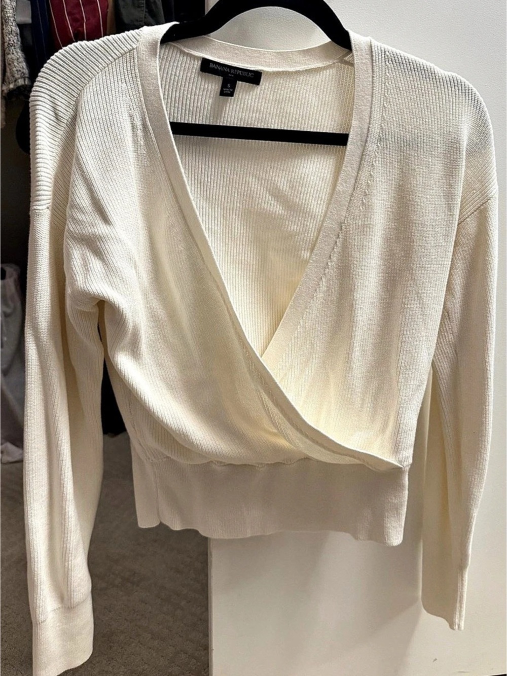 Banana Republic Wrap Front V-Neck Sweater in White